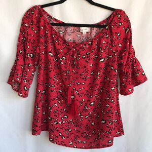 Bailey & Chloe red leopard print rayon Boho top, M